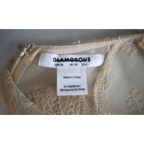 Glamorous x Urban Outfitters Women's Sz 6 Ivory Semi-Sheer Lace L/S Romper - Picture 3 of 13